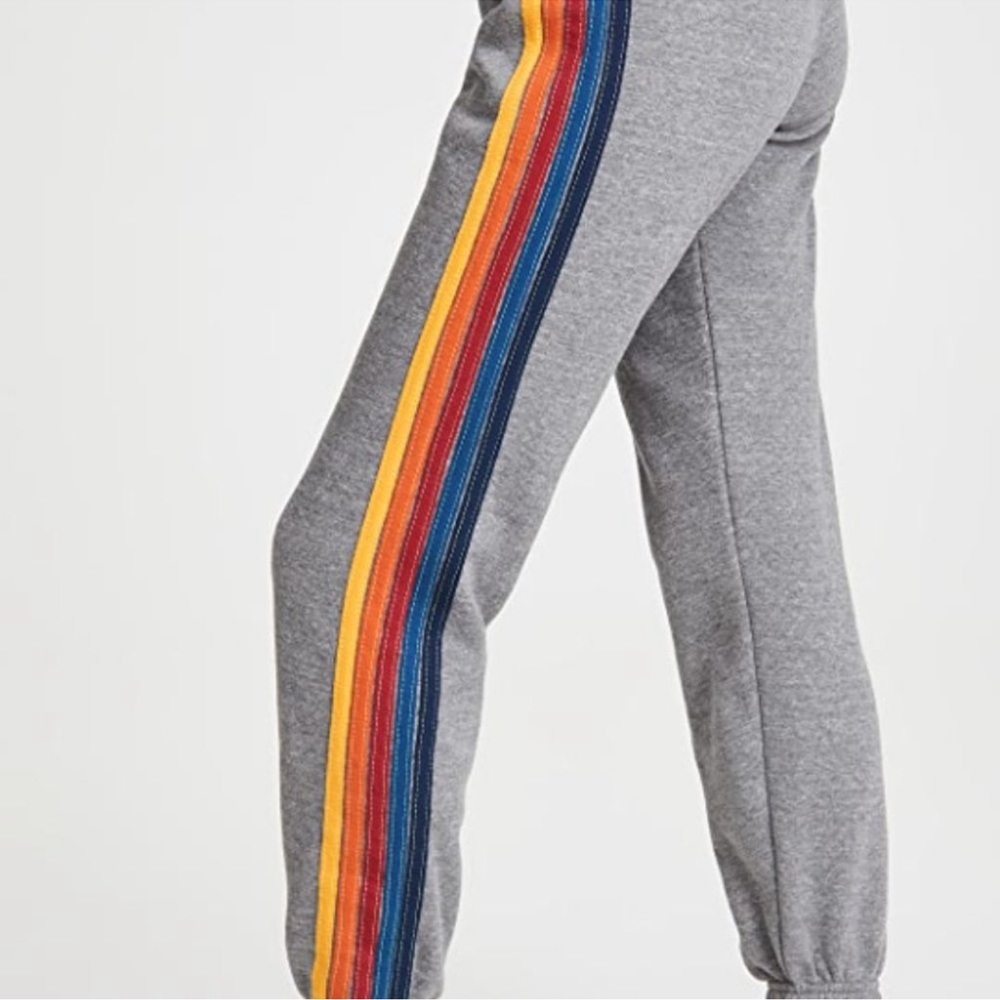 Aviator Nation Gray Track Pants with Rainbow Stripes